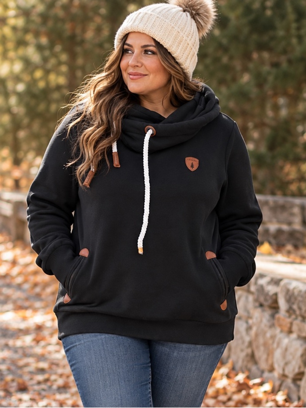 Wanakome XXL Black Cowl Neck Hoodie Rope Drawstring Pullover